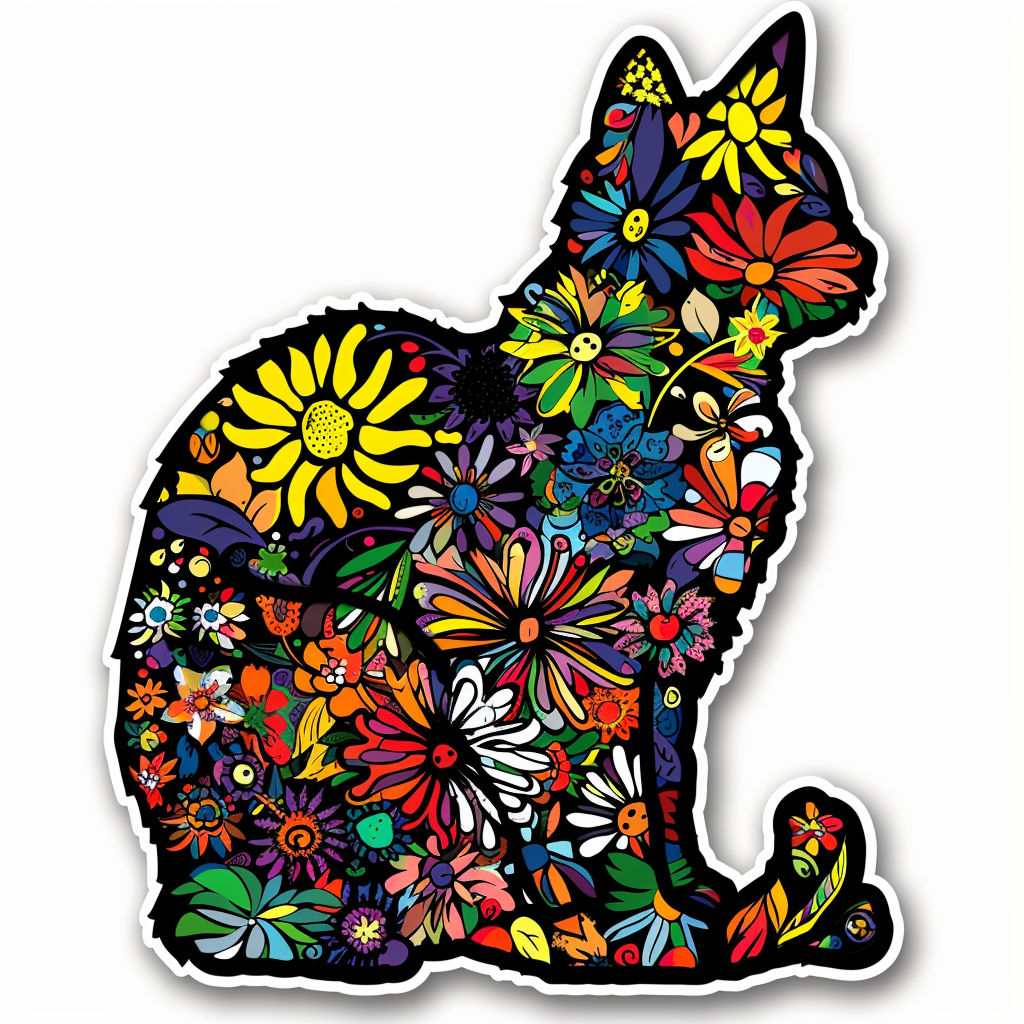 American Shorthair Cat floral majestic Expressive surreal Vinyl Decal Sticker for Car, Laptop, Tumbler and more # F018559