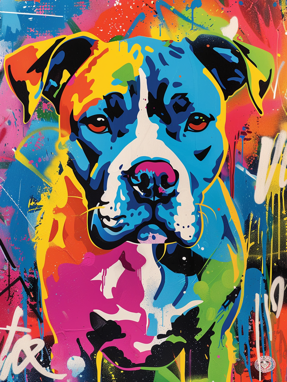 Colorful space Boxer dog with a hat Expressive surreal Poster # F025645