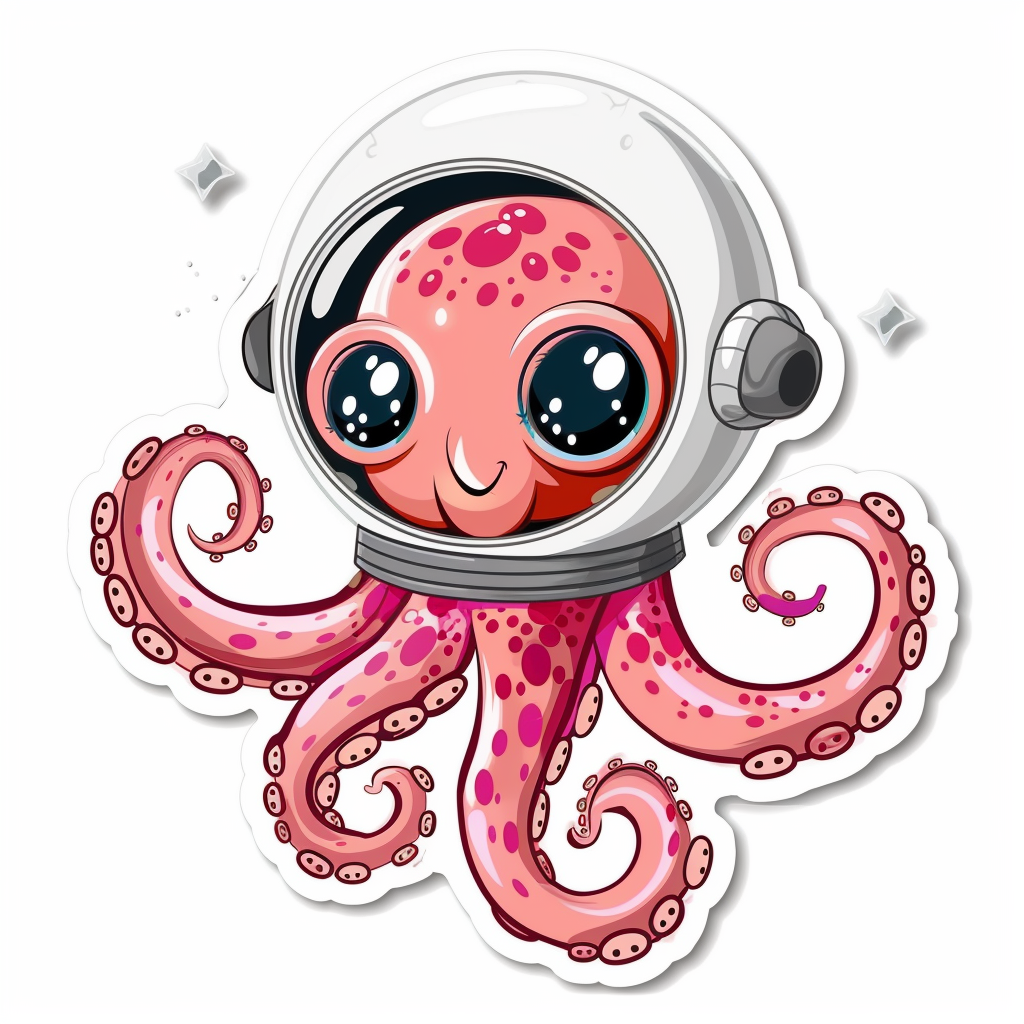 Sticker of a Cute and Adorable Octopus full body space suit Expressive surreal Vinyl Decal Sticker for Car, Laptop, Tumbler and more # F015925