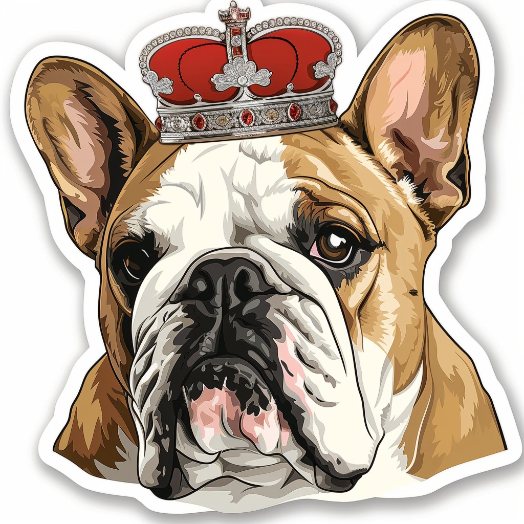 Sticker of a Bulldog Dog crowned majestic Expressive surreal Vinyl Decal Sticker for Car, Laptop, Tumbler and more # F017275