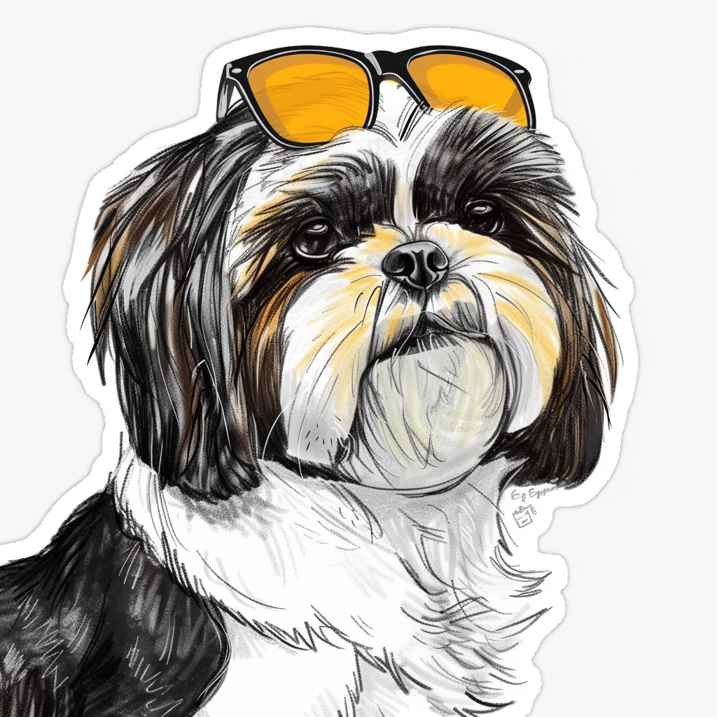 Shih Tzu Dog wearing sunglasses majestic Expressive surreal Vinyl Decal Sticker for Car, Laptop, Tumbler and more # F018722
