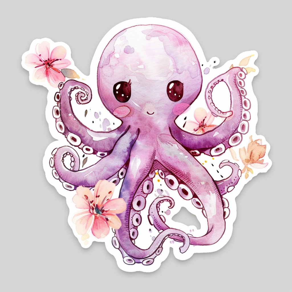 Adorable Octopus with chubby cheeks Expressive surreal Vinyl Decal Sticker for Car, Laptop, Tumbler and more # F015950