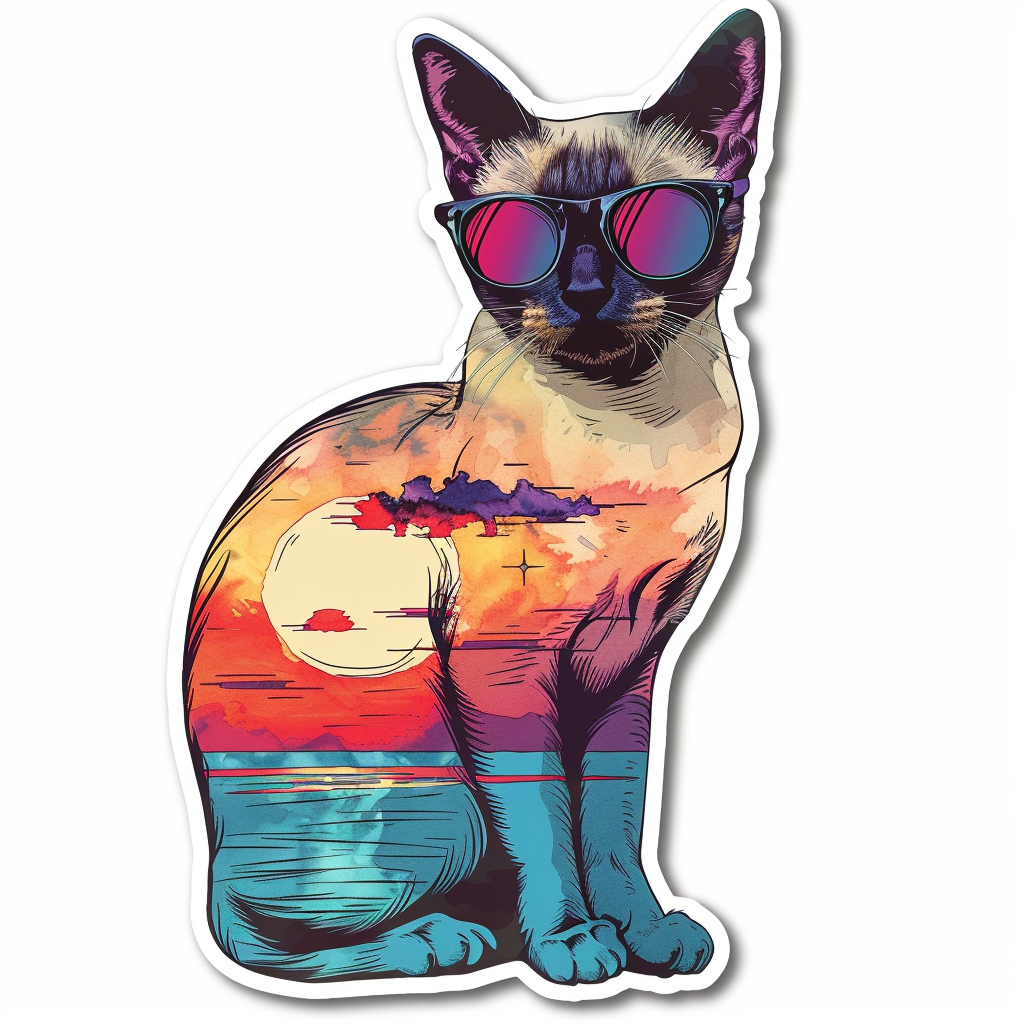 Burmese Cat wearing sunglasses Vinyl Decal Sticker for Car, Laptop, Tumbler and more # F010969