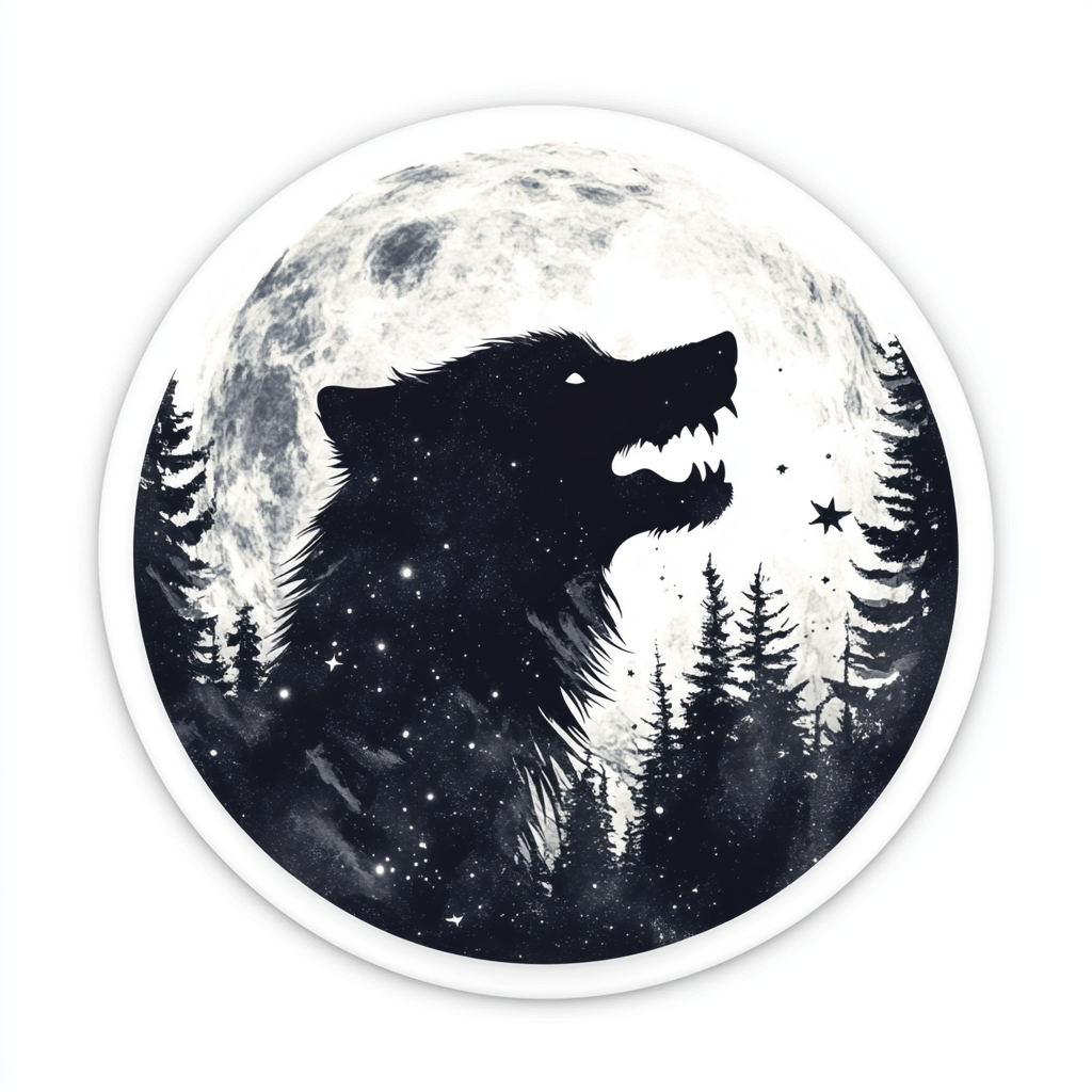 Wolf Moon and Stars Vinyl Decal Sticker for Car, Laptop, Tumbler and more # F025670