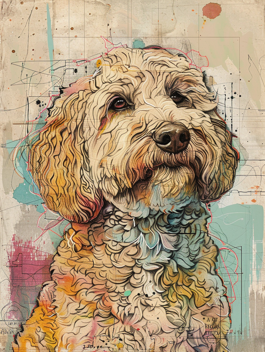 Poster of Goldendoodle dog Expressive surreal Poster # F024249