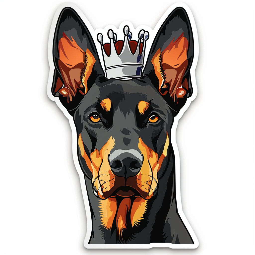 Doberman Pinscher Dog crowned Expressive surreal Vinyl Decal Sticker for Car, Laptop, Tumbler and more # F019363