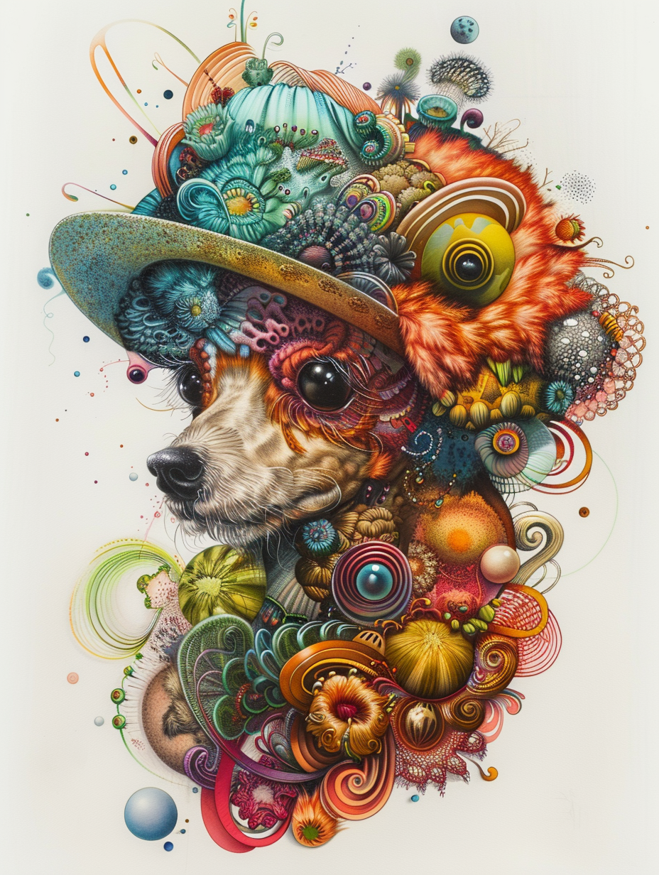 Colorful space Poodle dog with a hat by Hebru Bran Poster # F024523
