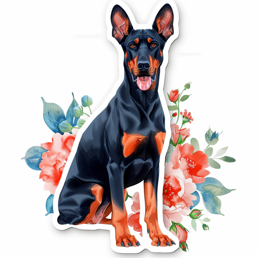 Adorable Doberman Pinscher Dog with Expressive surreal Vinyl Decal Sticker for Car, Laptop, Tumbler and more # F019690-4" x 4"
