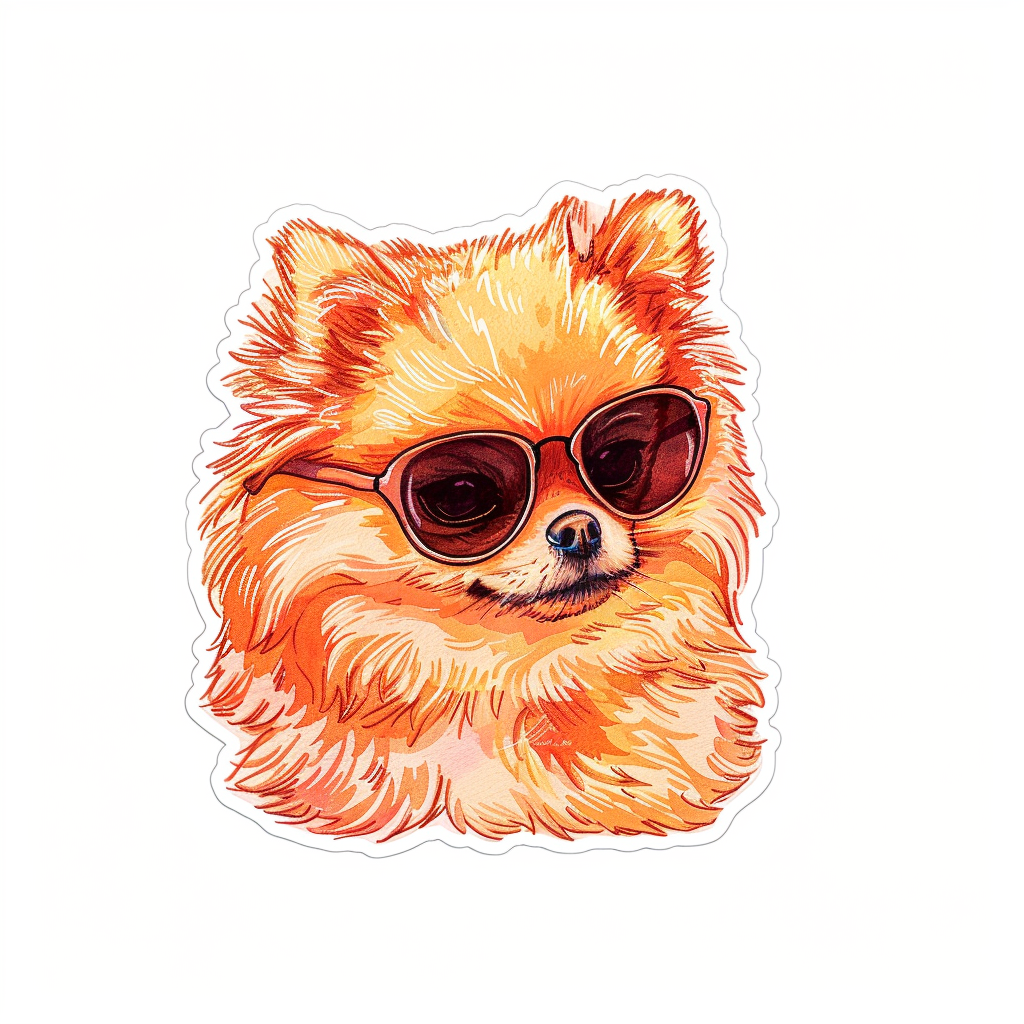 Sticker of a Pomeranian Dog wearing sunglasses majestic Expressive surreal Vinyl Decal Sticker for Car, Laptop, Tumbler and more # F013801