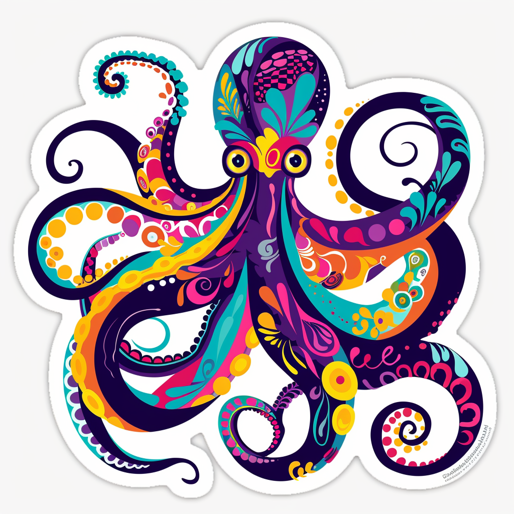 Sticker of a Octopus heartcore majestic Expressive surreal Vinyl Decal Sticker for Car, Laptop, Tumbler and more # F015515