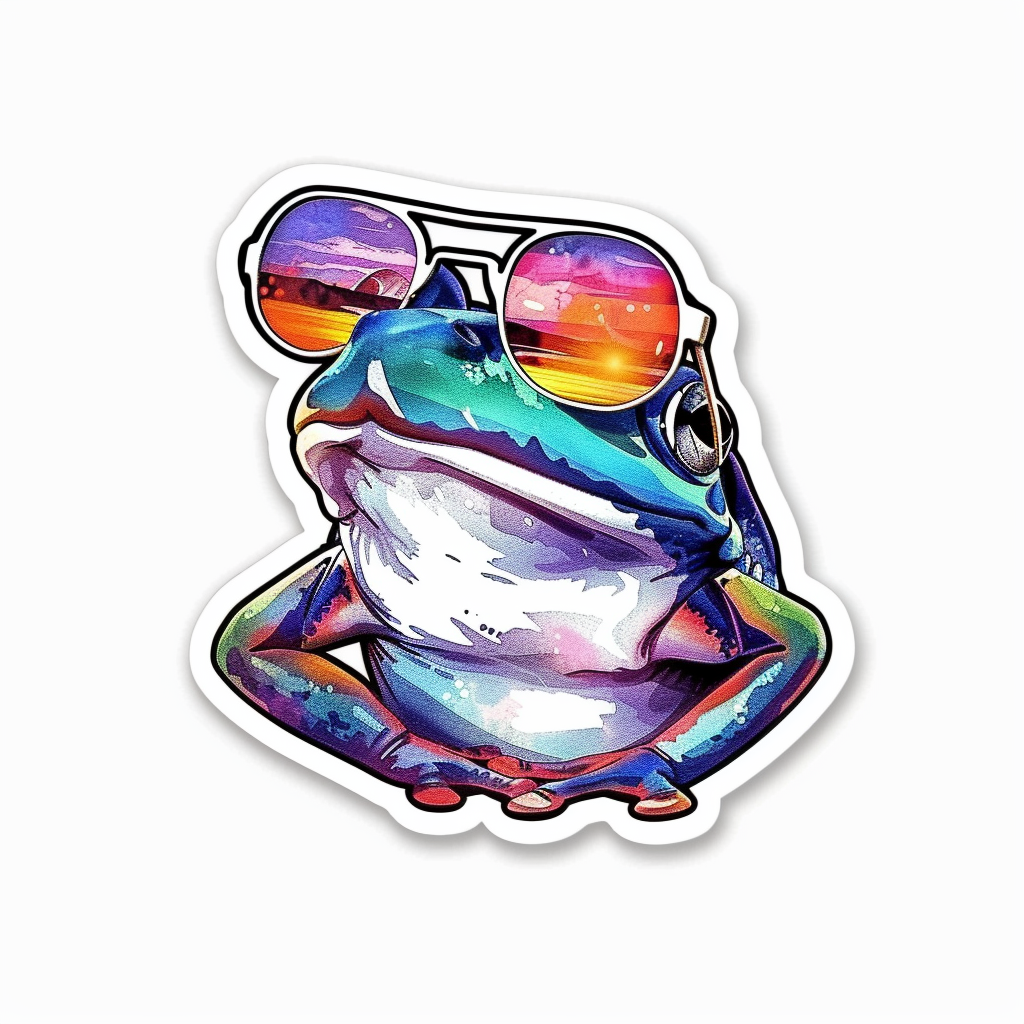 Sticker of a Frog wearing sunglasses majestic Expressive surreal Vinyl Decal Sticker for Car, Laptop, Tumbler and more # F016761