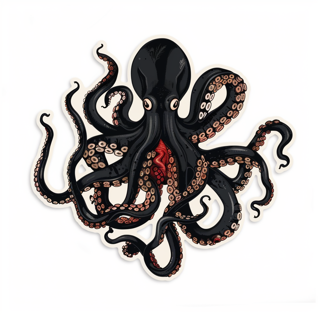 Sticker of a Octopus heartcore majestic Expressive surreal Vinyl Decal Sticker for Car, Laptop, Tumbler and more # F015708