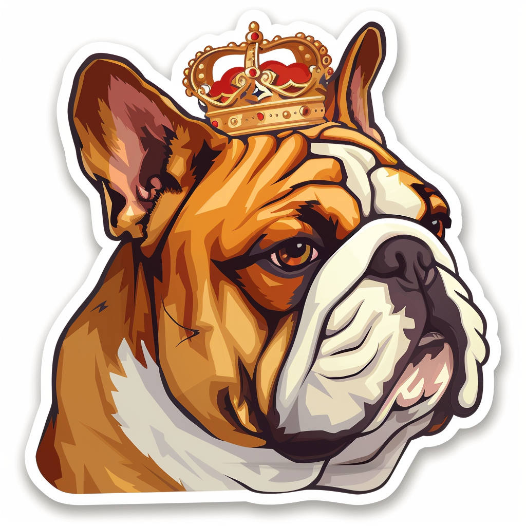 Bulldog Dog crowned majestic Expressive surreal Vinyl Decal Sticker for Car, Laptop, Tumbler and more # F017311
