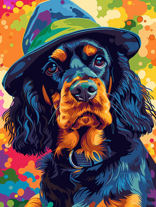 Colorful space Cocker Spaniel dog with a hat Expressive surreal Poster # F025154