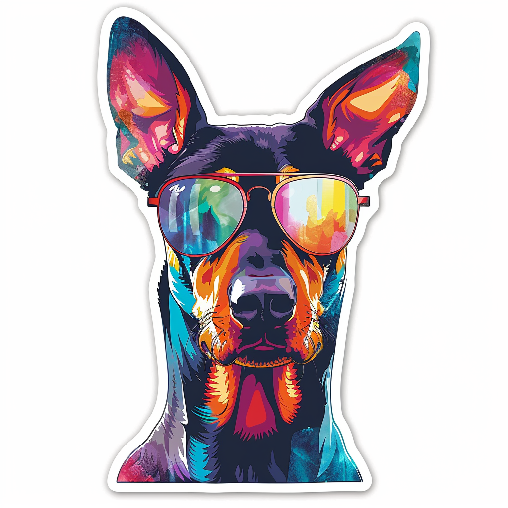Sticker of a Doberman Pinscher Dog wearing sunglasses Expressive surreal Vinyl Decal Sticker for Car, Laptop, Tumbler and more # F019191