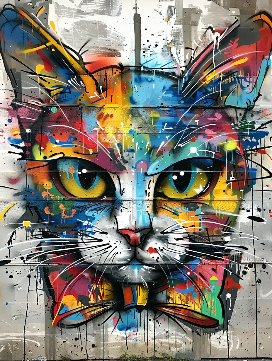 Colorful space Persian cat with a bow tie Expressive surreal Poster # F024693