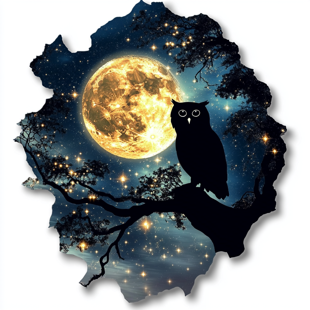 Owl Moon and Stars Vinyl Decal Sticker for Car, Laptop, Tumbler and more # F025699