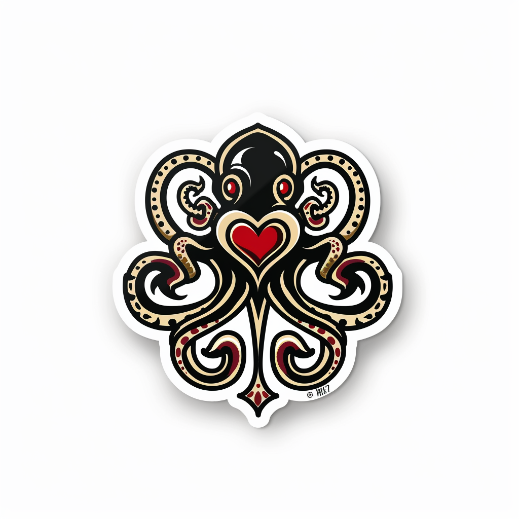Sticker of a Octopus heartcore majestic Expressive surreal Vinyl Decal Sticker for Car, Laptop, Tumbler and more # F015729