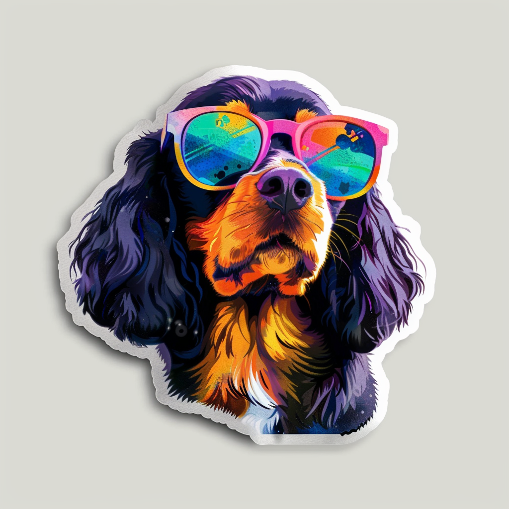 Sticker of a Cocker Spaniel Dog wearing sunglasses Expressive surreal Vinyl Decal Sticker for Car, Laptop, Tumbler and more # F020162