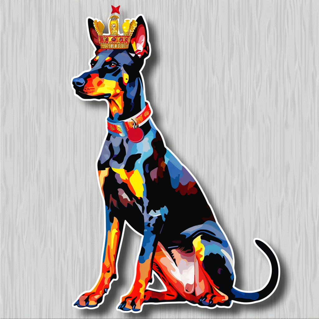 Doberman Pinscher Dog crowned Expressive surreal Vinyl Decal Sticker for Car, Laptop, Tumbler and more # F019338