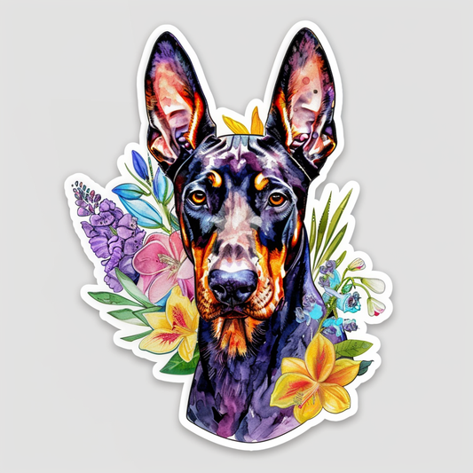Doberman Pinscher Dog floral majestic Expressive surreal Vinyl Decal Sticker for Car, Laptop, Tumbler and more # F019414-4" x 4"