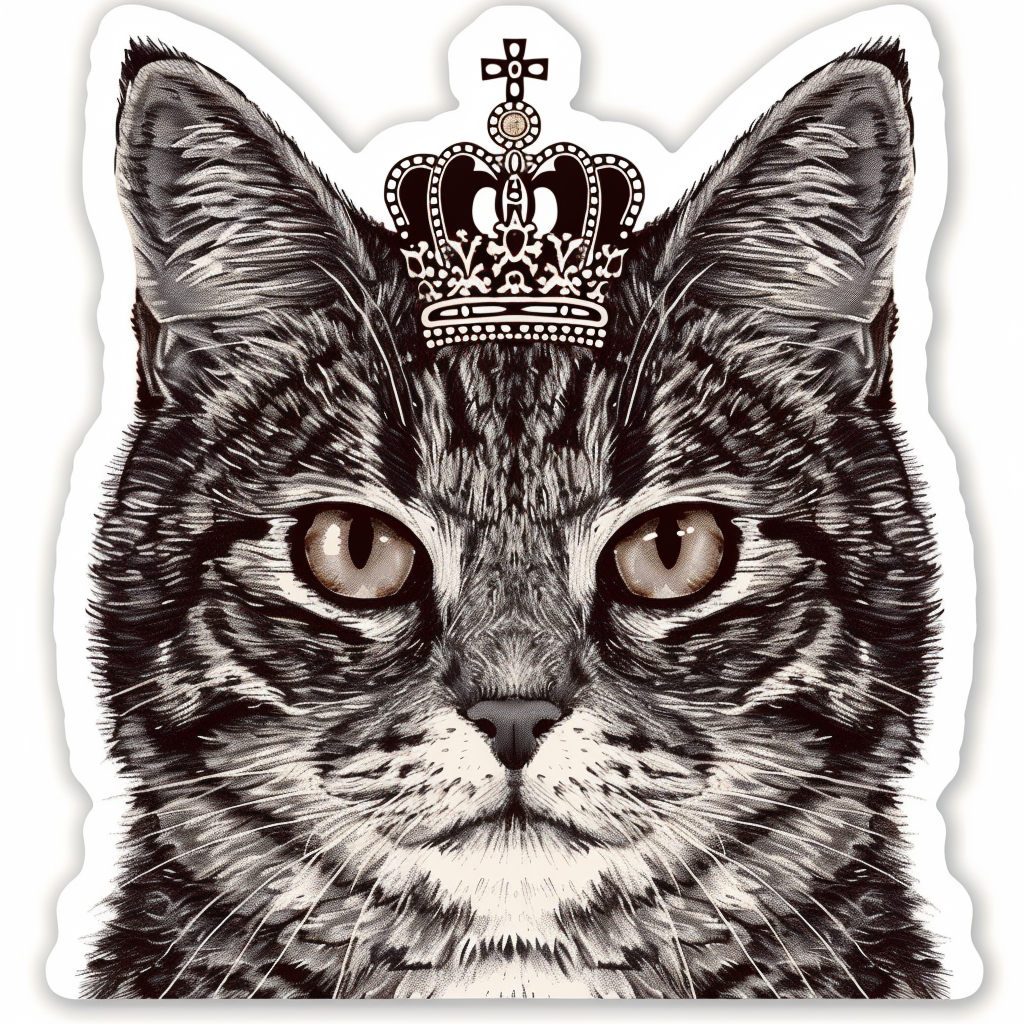 American Shorthair Cat crowned majestic Expressive surreal Vinyl Decal Sticker for Car, Laptop, Tumbler and more # F019821-4" x 4"