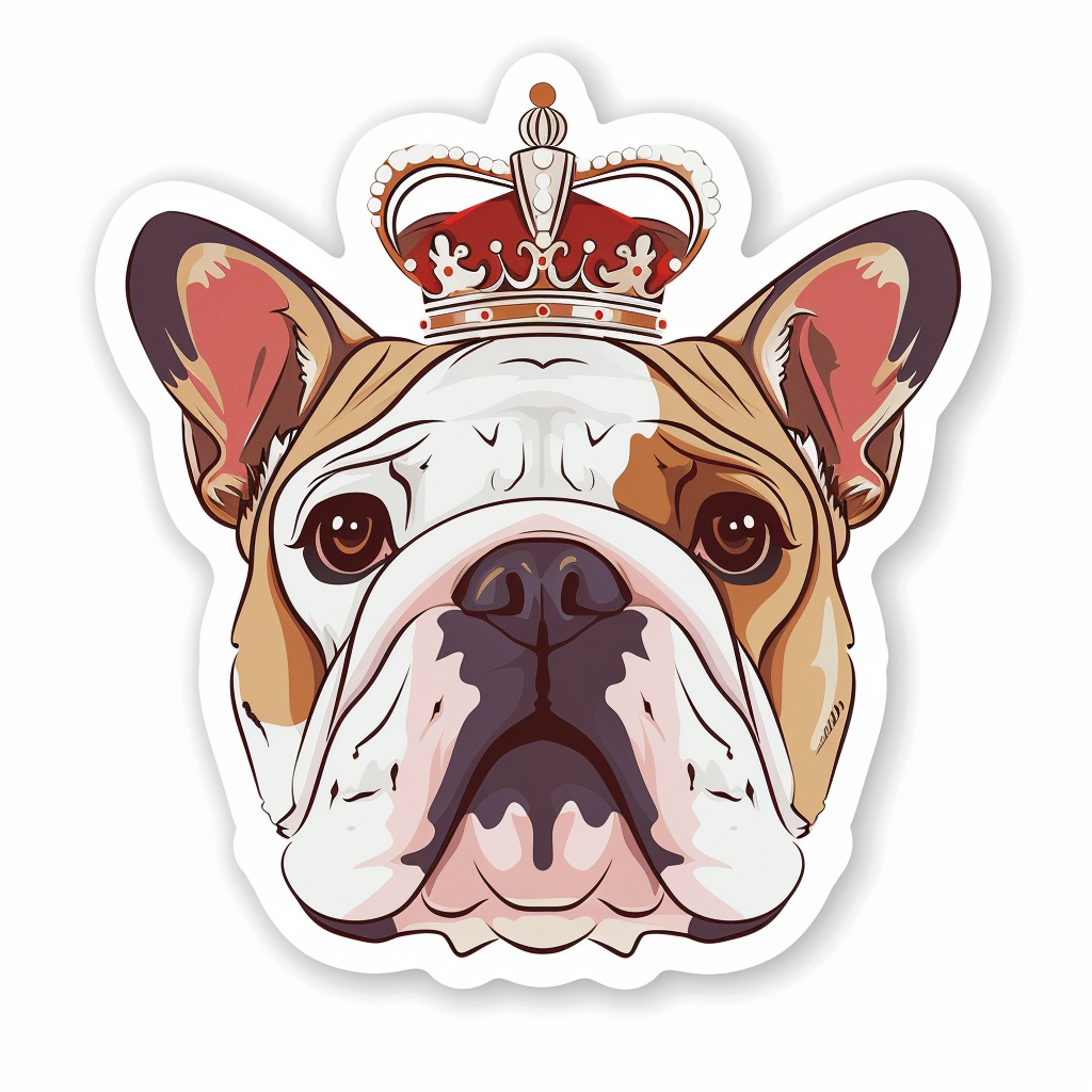Sticker of a Bulldog Dog crowned majestic Expressive surreal Vinyl Decal Sticker for Car, Laptop, Tumbler and more # F017272