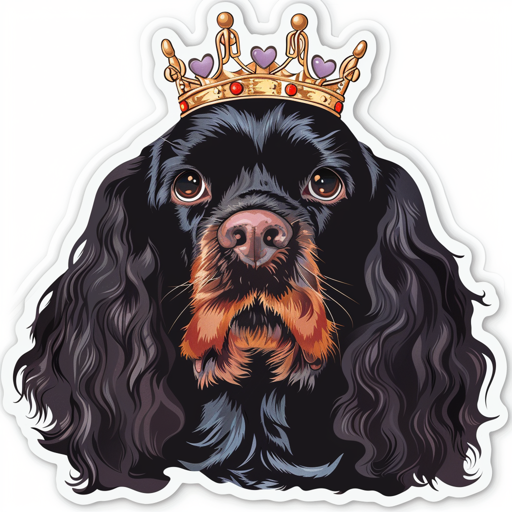 Cocker Spaniel Dog crowned majestic Expressive surreal Vinyl Decal Sticker for Car, Laptop, Tumbler and more # F020226-4" x 4"