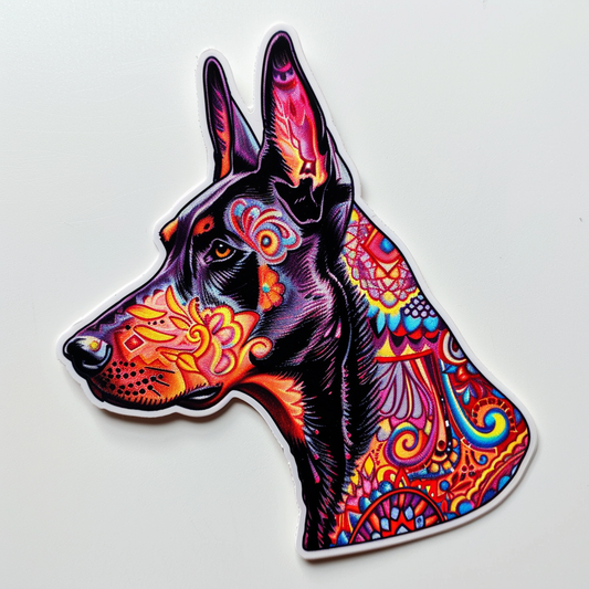 Doberman Pinscher Dog majestic Expressive surreal Vinyl Decal Sticker for Car, Laptop, Tumbler and more # F019609-4" x 4"