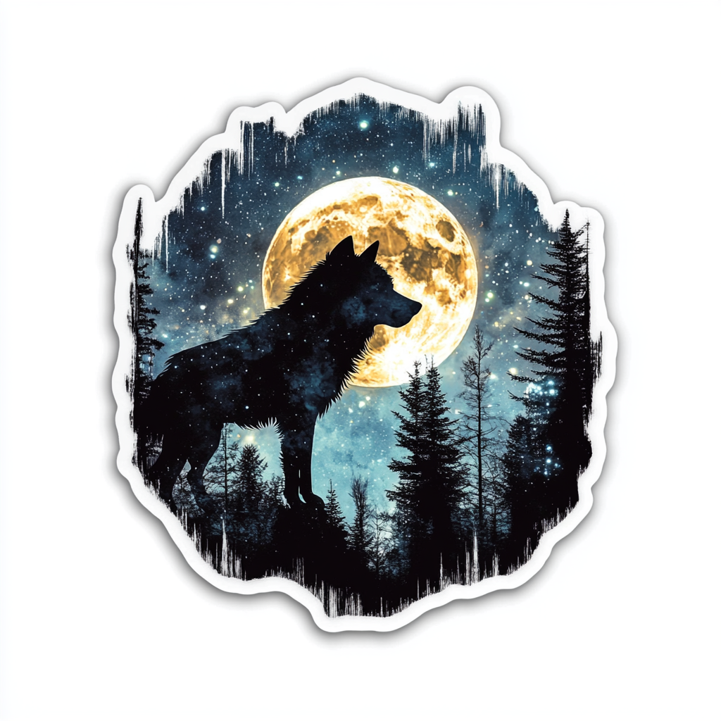 Wolf Moon and Stars Vinyl Decal Sticker for Car, Laptop, Tumbler and more # F025674