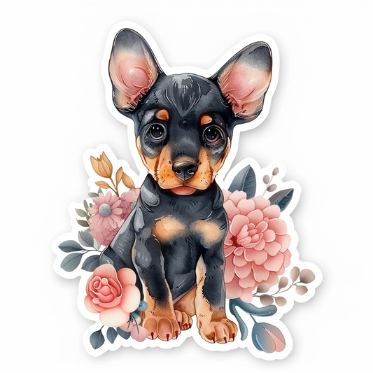 Adorable Doberman Pinscher Dog with Expressive surreal Vinyl Decal Sticker for Car, Laptop, Tumbler and more # F019683-4" x 4"