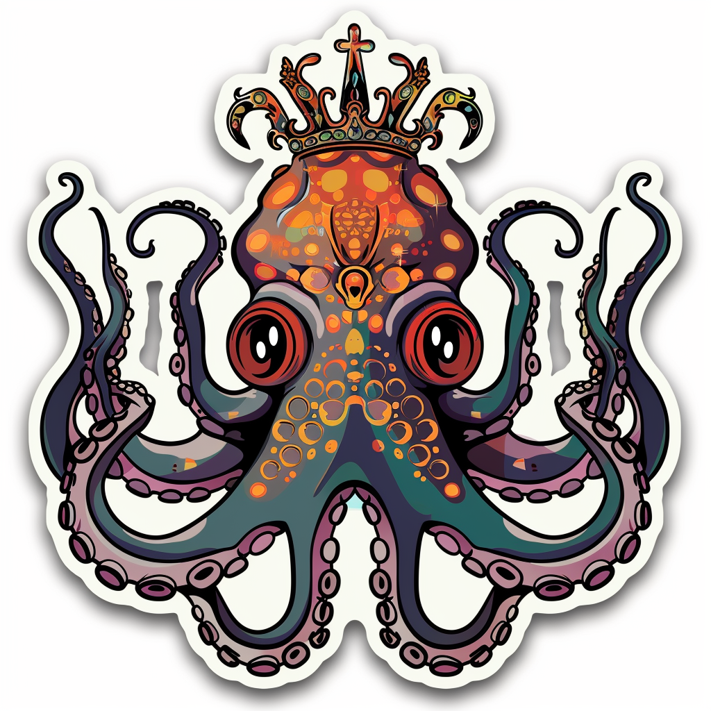 Sticker of a Octopus crowned majestic Expressive surreal Vinyl Decal Sticker for Car, Laptop, Tumbler and more # F015511