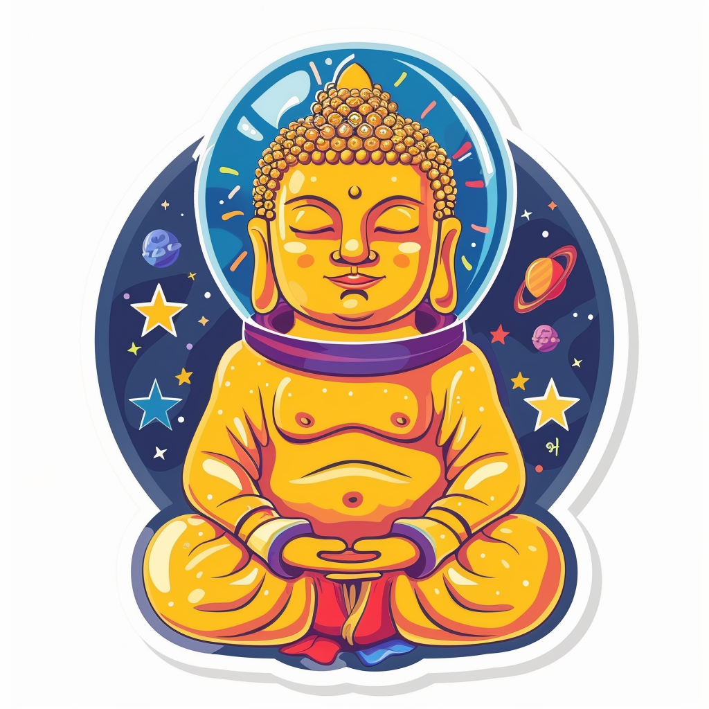 Sticker of a Cute and Adorable Buddha full body space suit Expressive surreal Vinyl Decal Sticker for Car, Laptop, Tumbler and more # F017190