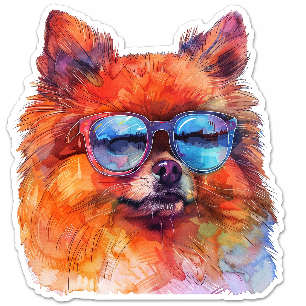 Sticker of a Pomeranian Dog wearing sunglasses majestic Expressive surreal Vinyl Decal Sticker for Car, Laptop, Tumbler and more # F013728