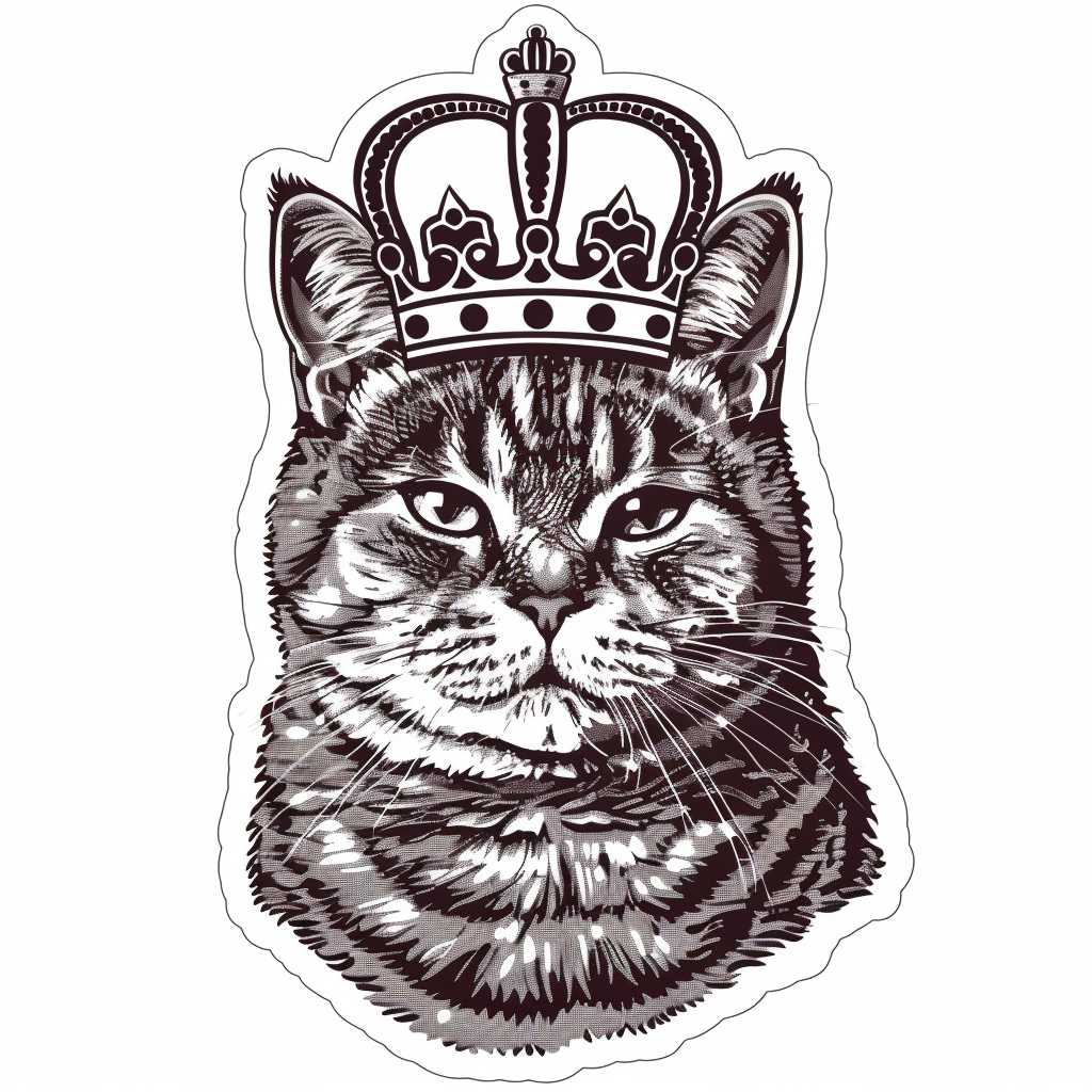 American Shorthair Cat crowned majestic Expressive surreal Vinyl Decal Sticker for Car, Laptop, Tumbler and more # F019826-4" x 4"