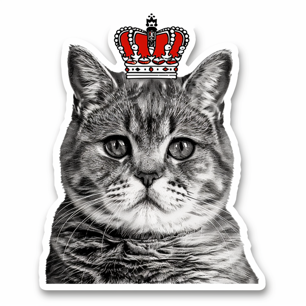 American Shorthair Cat crowned majestic Expressive surreal Vinyl Decal Sticker for Car, Laptop, Tumbler and more # F019823-4" x 4"