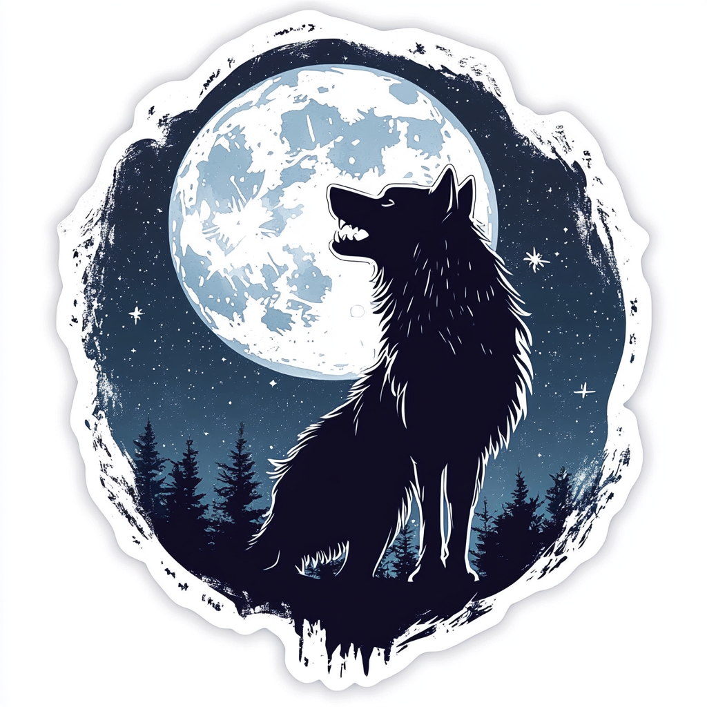 Wolf Moon and Stars Vinyl Decal Sticker for Car, Laptop, Tumbler and more # F025668