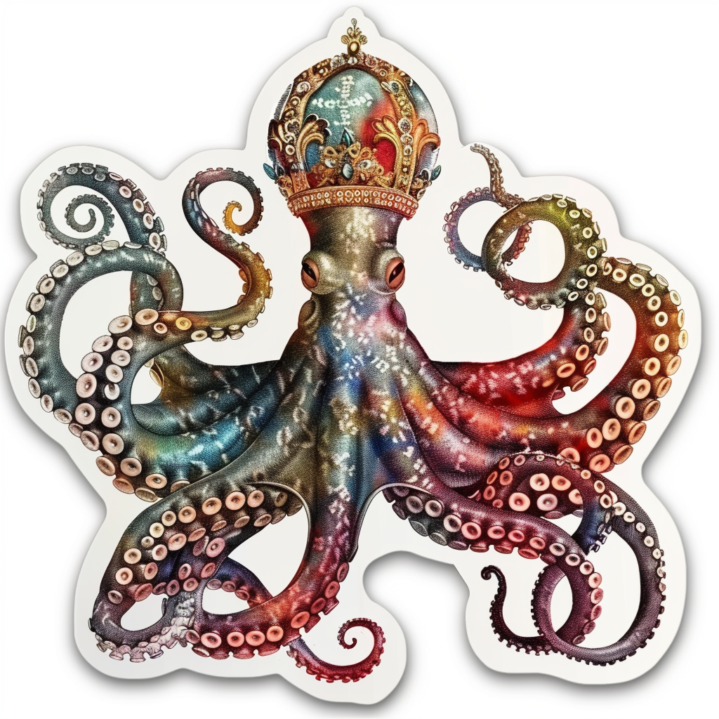 Octopus crowned majestic Expressive surreal Vinyl Decal Sticker for Car, Laptop, Tumbler and more # F015488-18" x 18