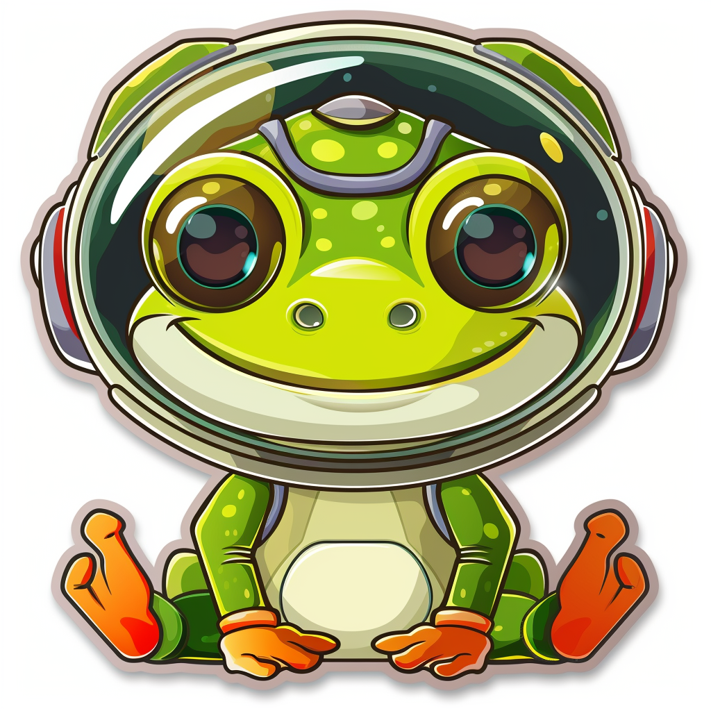 Sticker of a Cute and Adorable Frog full body wearing space suit Expressive surreal Vinyl Decal Sticker for Car, Laptop, Tumbler and more # F016619
