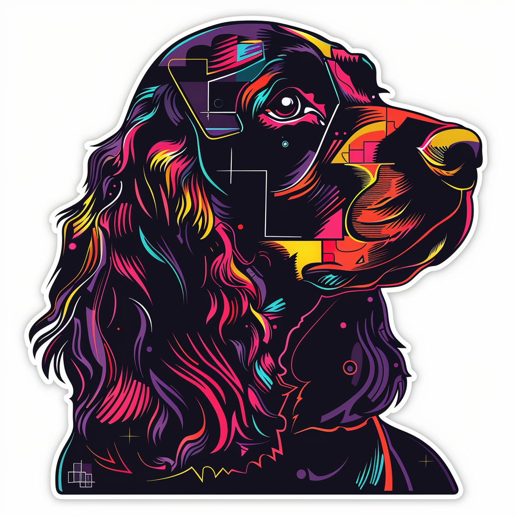 Cocker Spaniel Dog cyber punk Expressive surreal Vinyl Decal Sticker for Car, Laptop, Tumbler and more # F020079-4" x 4"