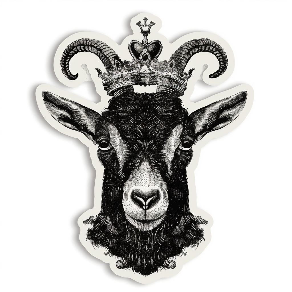 Goat Crowned majestic Expressive surreal Vinyl Decal Sticker for Car, Laptop, Tumbler and more # F020536-4" x 4"