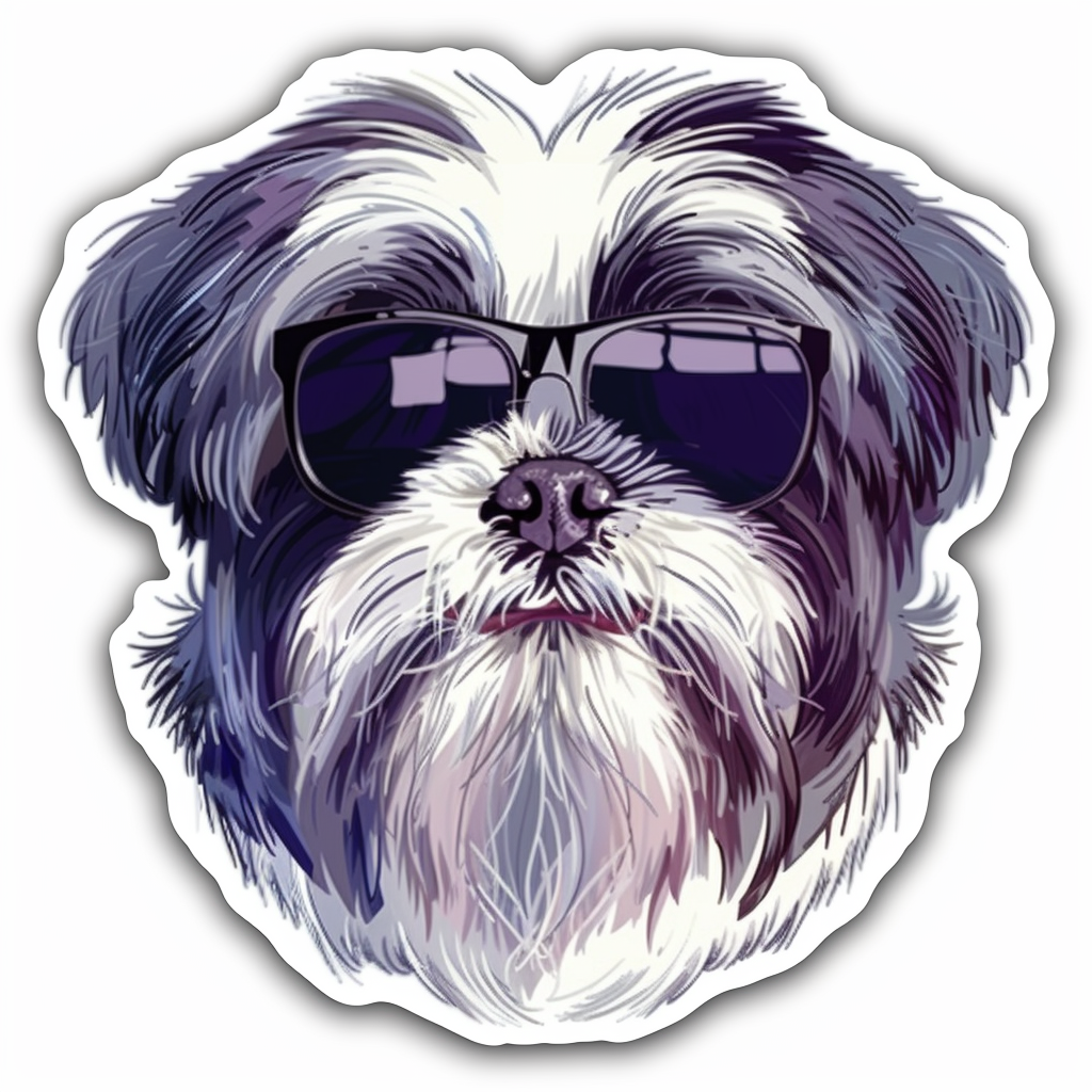 Shih Tzu Dog wearing sunglasses majestic Expressive surreal Vinyl Decal Sticker for Car, Laptop, Tumbler and more # F018732
