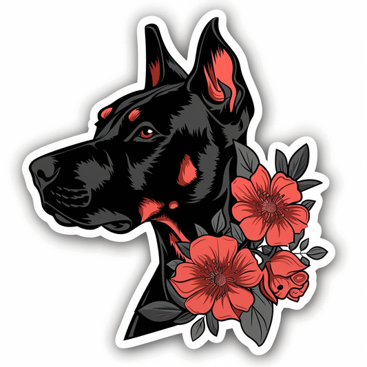 Doberman Pinscher Dog floral majestic Expressive surreal Vinyl Decal Sticker for Car, Laptop, Tumbler and more # F019420-4" x 4"