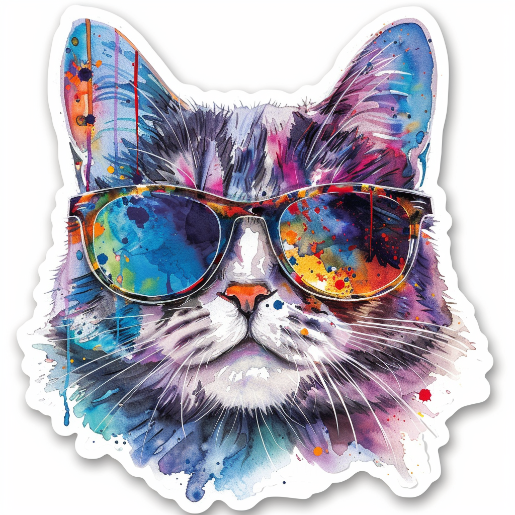 American Shorthair Cat wearing sunglasses Expressive surreal Vinyl Decal Sticker for Car, Laptop, Tumbler and more # F019886-4" x 4"