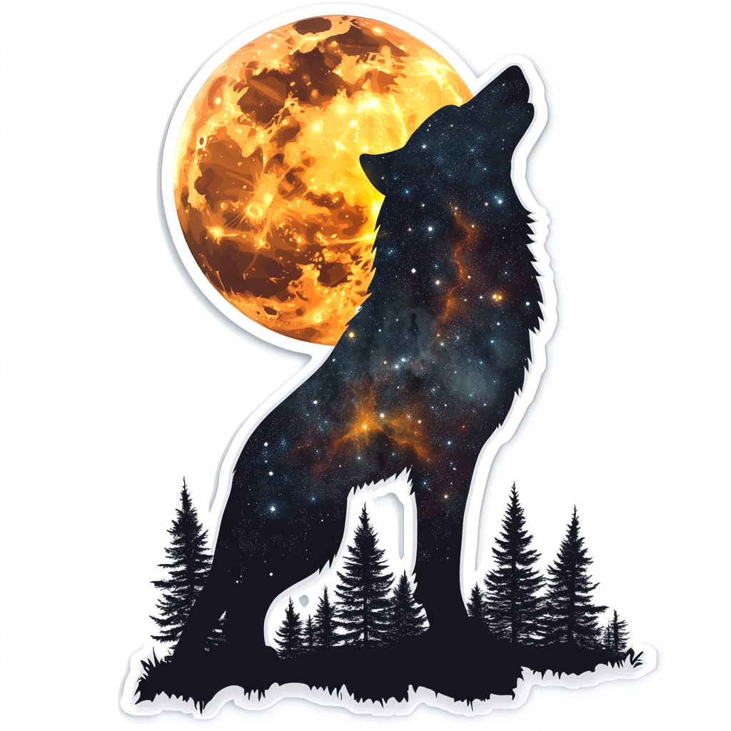Wolf Moon and Stars Vinyl Decal Sticker for Car, Laptop, Tumbler and more # F025677