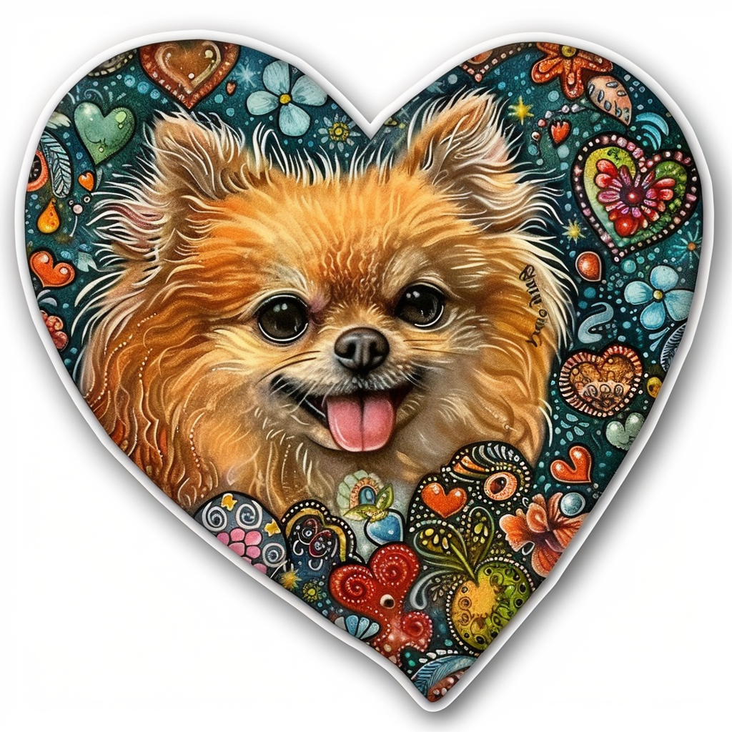 Sticker of a Pomeranian Dog majestic Expressive surreal Heartcore Vinyl Decal Sticker for Car, Laptop, Tumbler and more # F014066