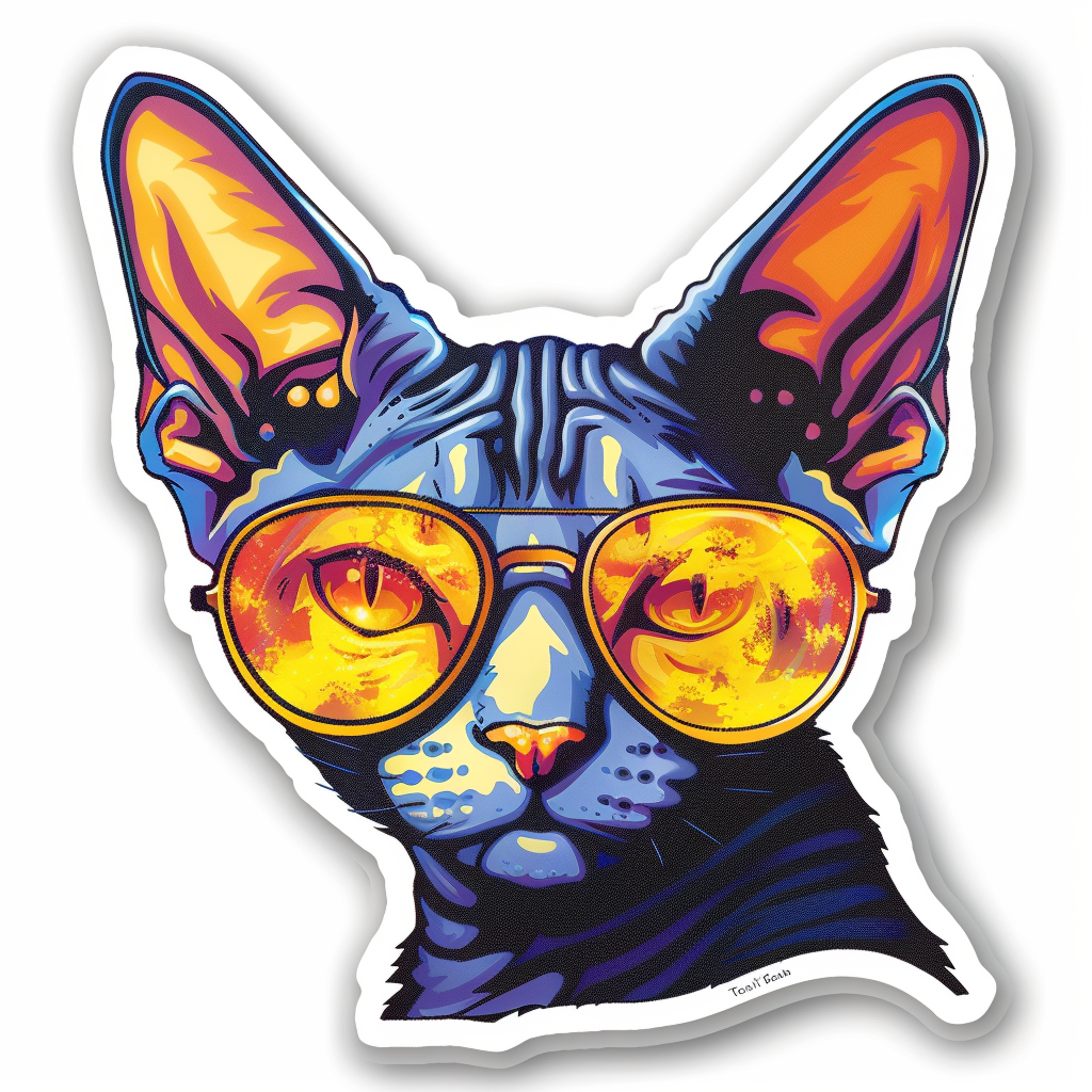 Cornish Rex Cat wearing sunglasses Expressive surreal Vinyl Decal Sticker for Car, Laptop, Tumbler and more # F020752-4" x 4"