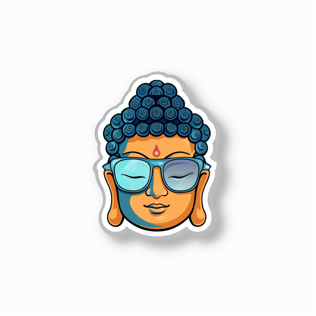 Buddha wearing sunglasses majestic Expressive surreal Vinyl Decal Sticker for Car, Laptop, Tumbler and more # F016945