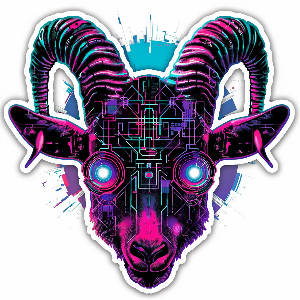 Goat cyber punk majestic Expressive surreal Vinyl Decal Sticker for Car, Laptop, Tumbler and more # F020599-4" x 4"