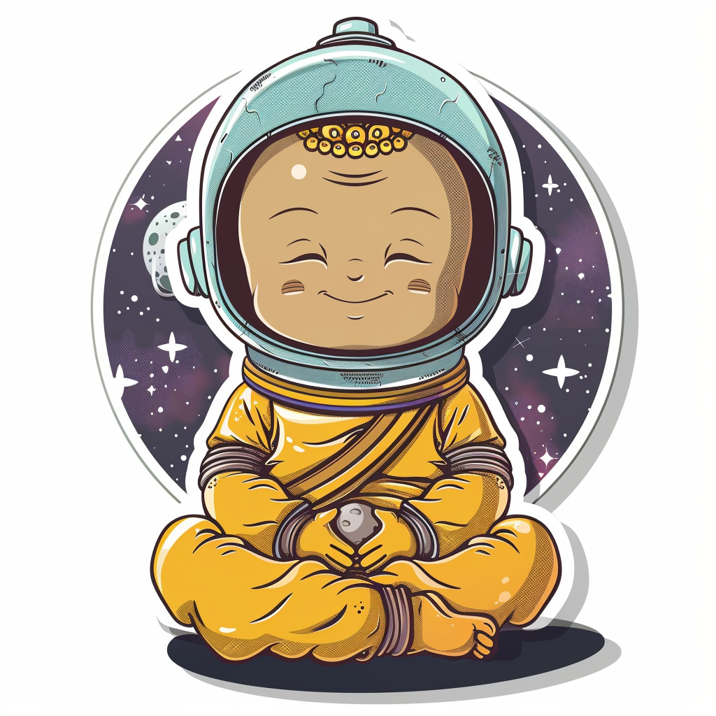 Sticker of a Cute and Adorable Buddha full body space suit Expressive surreal Vinyl Decal Sticker for Car, Laptop, Tumbler and more # F017177